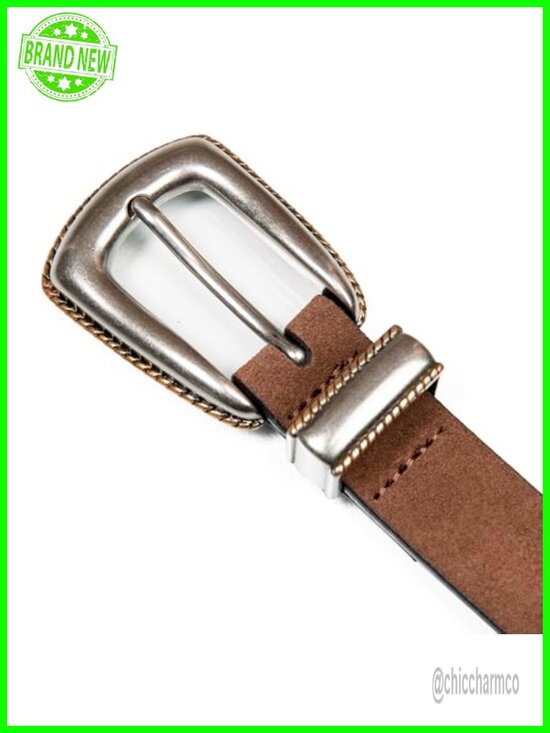 Cow Suede Leather Western Belt with Metal Harness Buckle